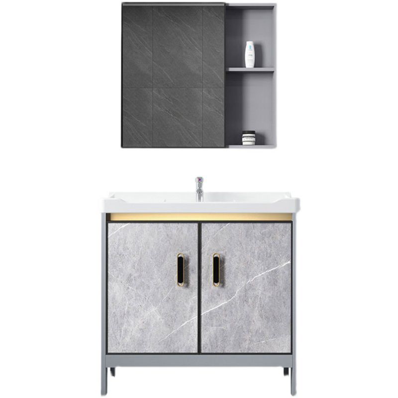 Metal Freestanding Sink Vanity Modern Mirror Cabinet Bathroom Vanity Set in Gray Clearhalo 'Bathroom Remodel & Bathroom Fixtures' 'Bathroom Vanities' 'bathroom_vanities' 'Home Improvement' 'home_improvement' 'home_improvement_bathroom_vanities' 1200x1200_bc270f00-30b9-46d7-ada3-b2d2fc062190