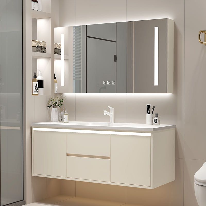 Wall Mount Wood Sink Vanity Modern Bathroom Vanity Set with Mirror Clearhalo 'Bathroom Remodel & Bathroom Fixtures' 'Bathroom Vanities' 'bathroom_vanities' 'Home Improvement' 'home_improvement' 'home_improvement_bathroom_vanities' 1200x1200_bc4147c5-e6fb-48fd-ae1e-b27696effa08