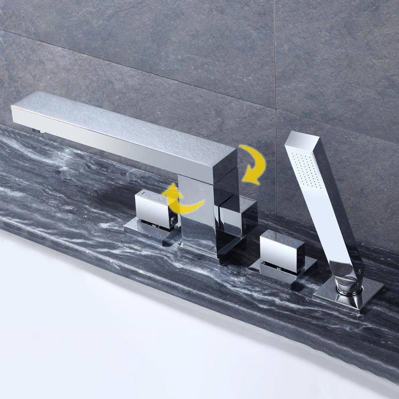 Contemporary Bath Faucet Deck Mount Plain Bathtub Faucet with Knob Handles Clearhalo 'Bathroom Remodel & Bathroom Fixtures' 'Bathtub Faucets' 'bathtub_faucets' 'Home Improvement' 'home_improvement' 'home_improvement_bathtub_faucets' 1200x1200_bc6798a8-7e0a-4e75-97a4-e2af587412f4