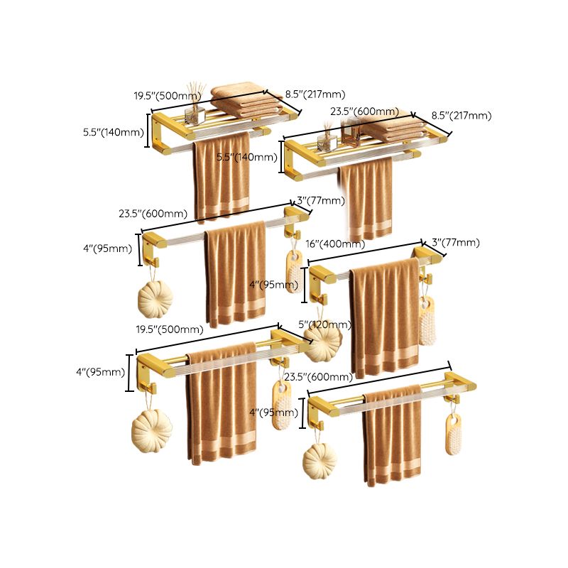 Modern 7-Piece Bathroom Accessory Set Metal Bathroom Set in Gold Clearhalo 'Bathroom Hardware Sets' 'Bathroom Hardware' 'Bathroom Remodel & Bathroom Fixtures' 'bathroom_hardware_sets' 'Home Improvement' 'home_improvement' 'home_improvement_bathroom_hardware_sets' 1200x1200_bc8a14f6-e234-4e4f-986c-2be8c5aab0d5