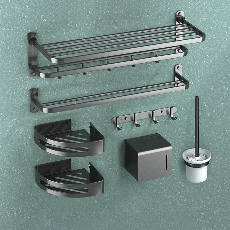 7-Piece Modern Bathroom Accessory Set with Bathe Shelf/Towel Bar/Paper Holder & Robe Hook Clearhalo 'Bathroom Hardware Sets' 'Bathroom Hardware' 'Bathroom Remodel & Bathroom Fixtures' 'bathroom_hardware_sets' 'Home Improvement' 'home_improvement' 'home_improvement_bathroom_hardware_sets' 1200x1200_bc8d8597-fbf7-4ac1-9b66-bdf2879c5210