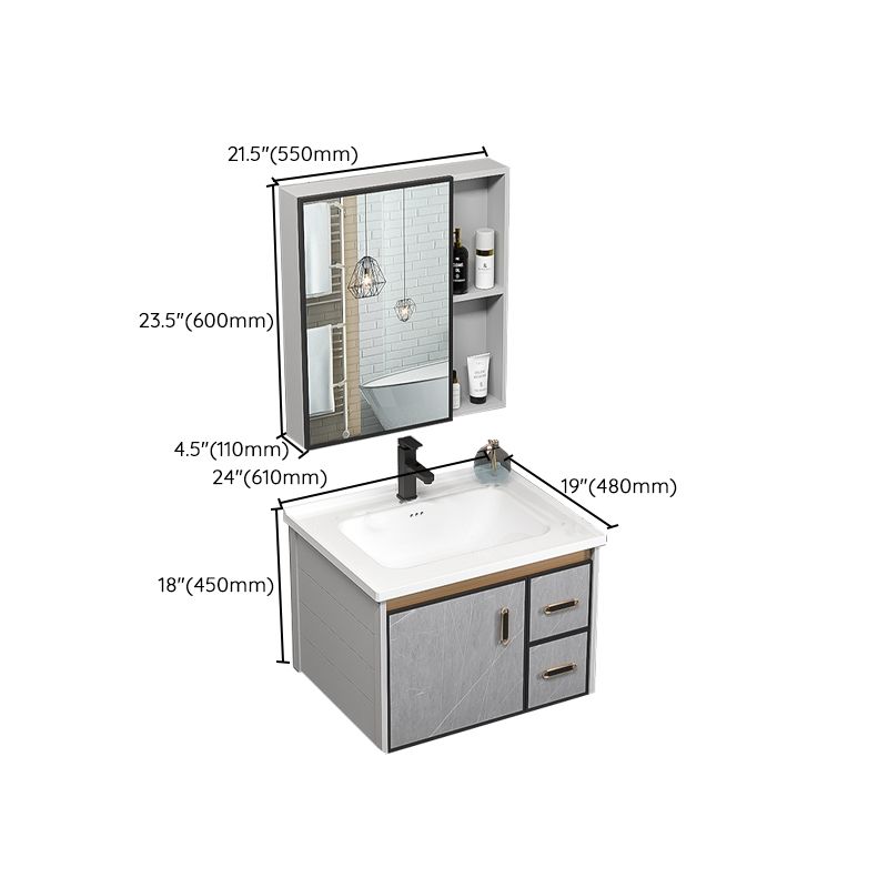 Single Bathroom Vanity Glam Gray Metal Frame Rectangular Wall Mount Vanity Set Clearhalo 'Bathroom Remodel & Bathroom Fixtures' 'Bathroom Vanities' 'bathroom_vanities' 'Home Improvement' 'home_improvement' 'home_improvement_bathroom_vanities' 1200x1200_bcdf333c-2962-4872-a287-57d17d24548b