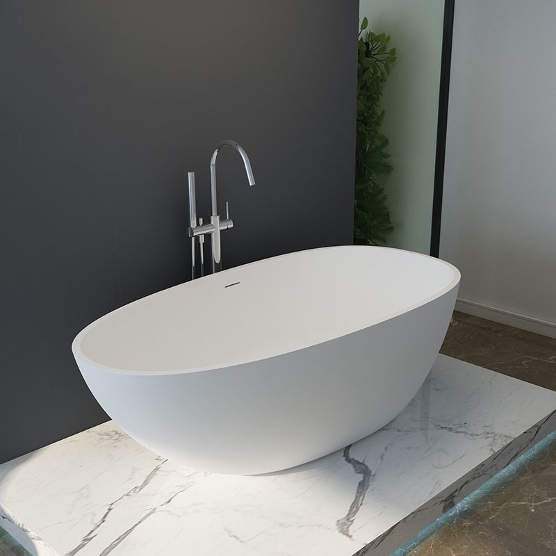 Soaking Freestanding Tub with Drain Modern White Stone Oval Bathtub Clearhalo 'Bathroom Remodel & Bathroom Fixtures' 'Bathtubs' 'Home Improvement' 'home_improvement' 'home_improvement_bathtubs' 'Showers & Bathtubs' 1200x1200_bd2e8408-1d4f-4fb1-95f2-e6e611b21600