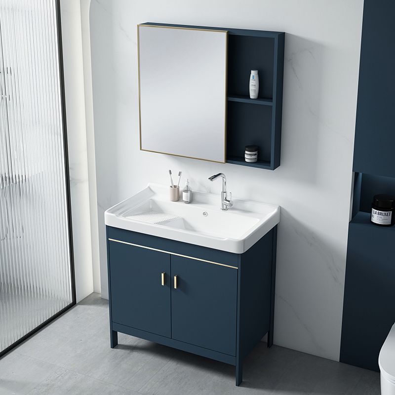 Modern Blue Bathroom Vanity Metal Frame Single-Sink Freestanding Vanity Set Clearhalo 'Bathroom Remodel & Bathroom Fixtures' 'Bathroom Vanities' 'bathroom_vanities' 'Home Improvement' 'home_improvement' 'home_improvement_bathroom_vanities' 1200x1200_bd49f808-0e7a-4374-8266-9d23e935a4d5