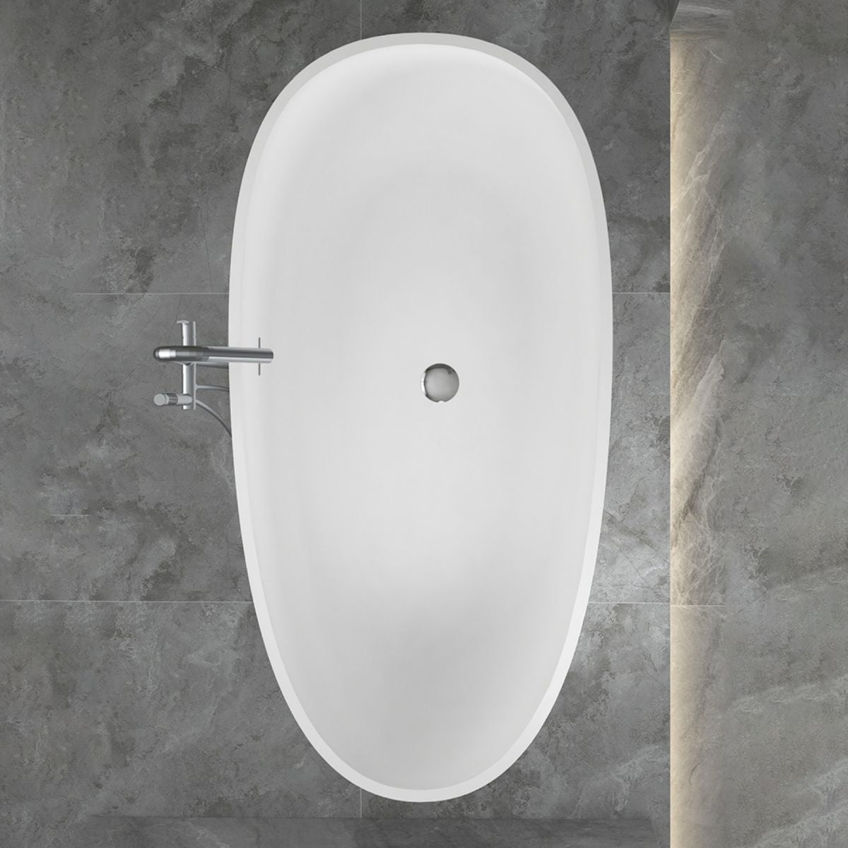 Modern Ellipse White Bathtub Stone Freestanding Soaking Bathtub with Drain Bath Tub Clearhalo 'Bathroom Remodel & Bathroom Fixtures' 'Bathtubs' 'Home Improvement' 'home_improvement' 'home_improvement_bathtubs' 'Showers & Bathtubs' 1200x1200_bd4b169a-5f08-4072-bf60-02aa651abe37