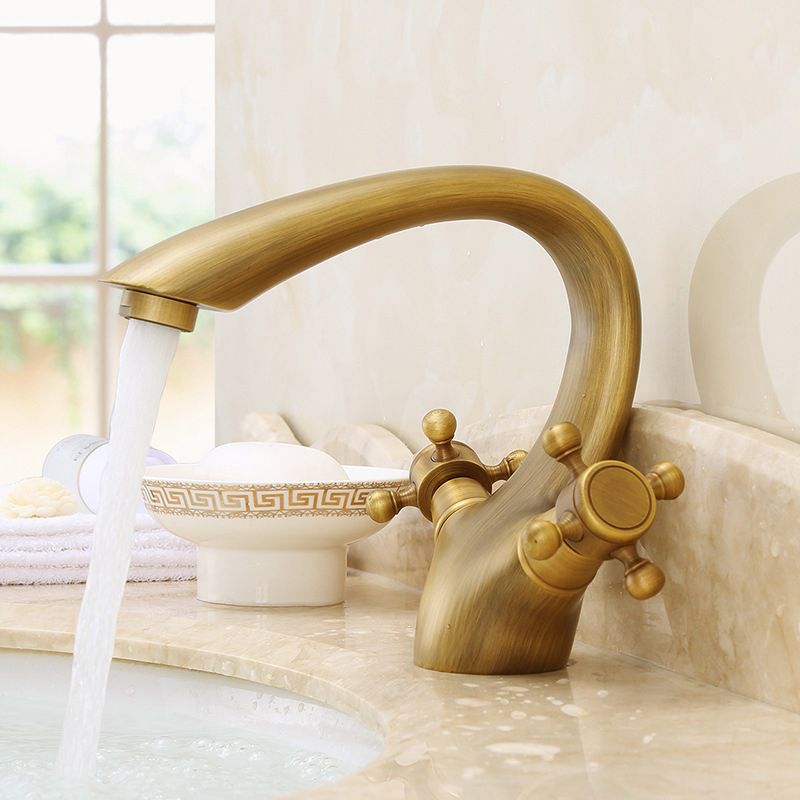 Glam Vessel Faucet 1 Hole Bathroom Faucet with 2 Cross Handles Clearhalo 'bathroom_sink_faucets' 'Conjuntos de Torneiras de Lavatório e Banheiro' 'home_improvement' 'home_improvement_bathroom_sink_faucets' 'Mobiliário Doméstico' 'Página inicial' 'Renovação e equipamento de casa de banho' 'Torneira para lavatório de banheiro' 1200x1200_bd93beb7-8b48-4998-b5e9-29951d0c8e03