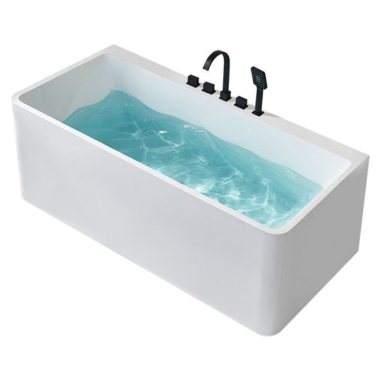Modern Acrylic Rectangle Bathtub White Back to Wall with Drain Bath Tub Clearhalo 'Bathroom Remodel & Bathroom Fixtures' 'Bathtubs' 'Home Improvement' 'home_improvement' 'home_improvement_bathtubs' 'Showers & Bathtubs' 1200x1200_bda165bd-6193-45ac-a68b-d8650d555999