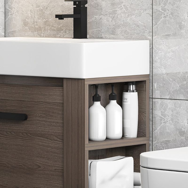 Modern Single Sink Vanity Wall Mount Brown Wooden Vanity Set Clearhalo 'Bathroom Remodel & Bathroom Fixtures' 'Bathroom Vanities' 'bathroom_vanities' 'Home Improvement' 'home_improvement' 'home_improvement_bathroom_vanities' 1200x1200_bdb9fac8-bfb1-4f30-a203-62ec33497e8c