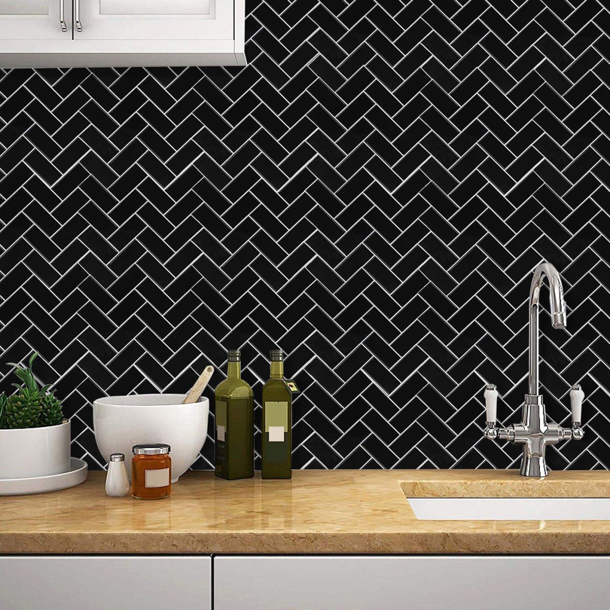 Square Peel & Stick Mosaic Tile Herringbone Peel and Stick Wall Tile Clearhalo 'Flooring 'Home Improvement' 'home_improvement' 'home_improvement_peel_stick_blacksplash' 'Peel & Stick Backsplash Tile' 'peel_stick_blacksplash' 'Walls & Ceilings' Walls and Ceiling' 1200x1200_bef50f76-5e21-4979-abc3-ff301b2d590c