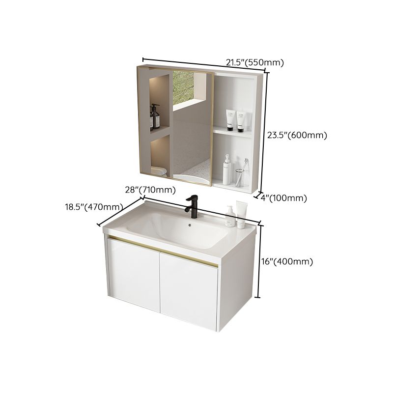 Wall Mount Bath Vanity White Rectangular Single Sink Mirror Metal Frame Vanity with Doors Clearhalo 'Bathroom Remodel & Bathroom Fixtures' 'Bathroom Vanities' 'bathroom_vanities' 'Home Improvement' 'home_improvement' 'home_improvement_bathroom_vanities' 1200x1200_bf279381-5701-443a-b11c-45372ffca70a