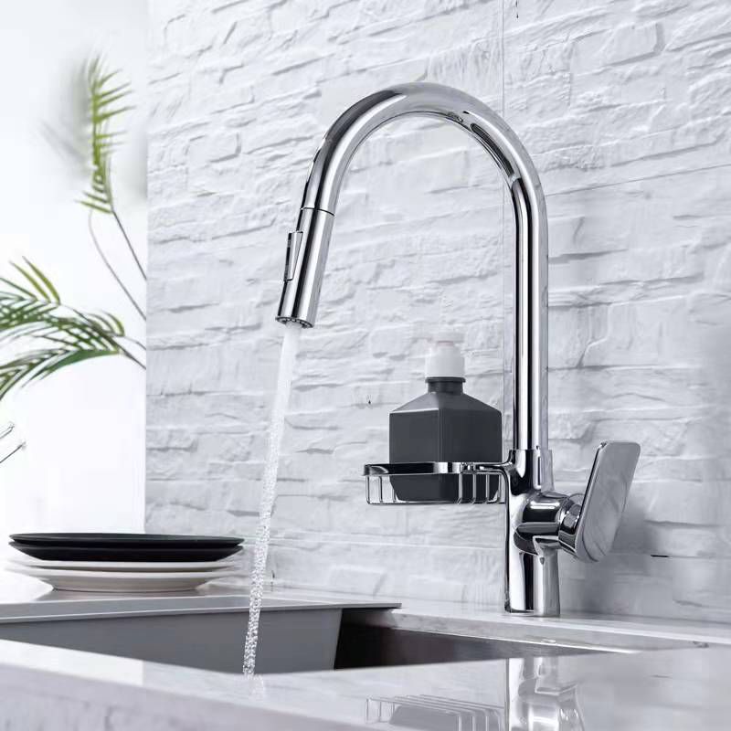 Contemporary Faucet Stainless Steel Single Handle High Arc Retractable Faucet for Kitchen Clearhalo 'Home Improvement' 'home_improvement' 'home_improvement_kitchen_faucets' 'Kitchen Faucets' 'Kitchen Remodel & Kitchen Fixtures' 'Kitchen Sinks & Faucet Components' 'kitchen_faucets' 1200x1200_bf5e4ab5-244b-4ecb-8af1-bd546f64d44b