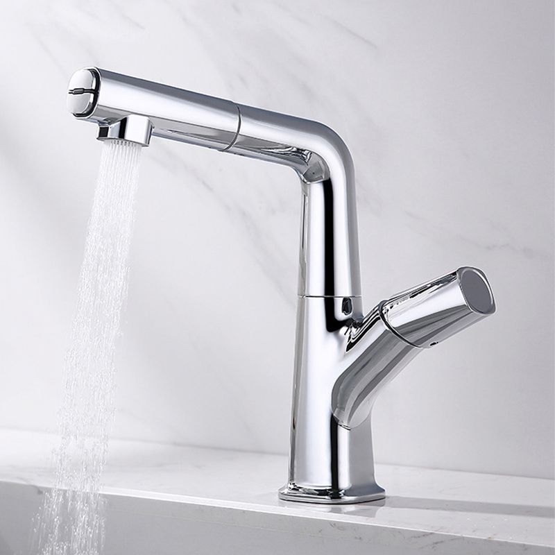 Centerset Lavatory Faucet Contemporary Pull-out Faucet with One Knob Handle Clearhalo 'bathroom_sink_faucets' 'Conjunta de Baño y Conjunta de Grifo' 'Coronamiento de Baño y Dispositivo de Baño' 'Grifo del lavabo del baño' 'Hogar' 'home_improvement' 'home_improvement_bathroom_sink_faucets' 'Mejoras para el hogar' 1200x1200_bf80bc60-4daa-46be-b8da-029745e2fcad