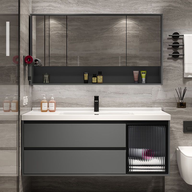 Modern Metal Grey Wall Mount Bathroom Sink Vanity with Mirror Clearhalo 'Bathroom Remodel & Bathroom Fixtures' 'Bathroom Vanities' 'bathroom_vanities' 'Home Improvement' 'home_improvement' 'home_improvement_bathroom_vanities' 1200x1200_bf8102ad-3eb8-4aea-99aa-a8b04daa5612