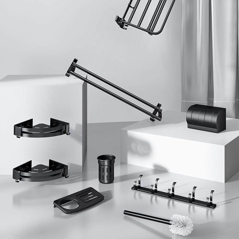 Classic Bath Hardware Set in Aluminum Black Finish Robe Hooks/ Towel Bar Clearhalo 'Bathroom Hardware Sets' 'Bathroom Hardware' 'Bathroom Remodel & Bathroom Fixtures' 'bathroom_hardware_sets' 'Home Improvement' 'home_improvement' 'home_improvement_bathroom_hardware_sets' 1200x1200_c00103f0-e4c7-46fc-aff0-b37c544d1c28