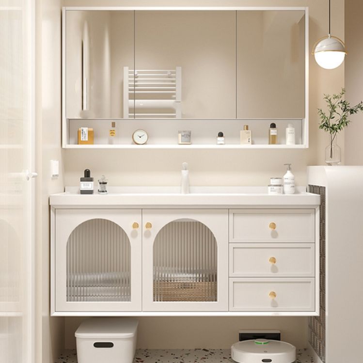 Glam Sink Vanity Single White Rectangular Ceramic Top Bathroom Vanity Clearhalo 'Bathroom Remodel & Bathroom Fixtures' 'Bathroom Vanities' 'bathroom_vanities' 'Home Improvement' 'home_improvement' 'home_improvement_bathroom_vanities' 1200x1200_c01061c0-8834-425a-8748-c0d5f5e135e7