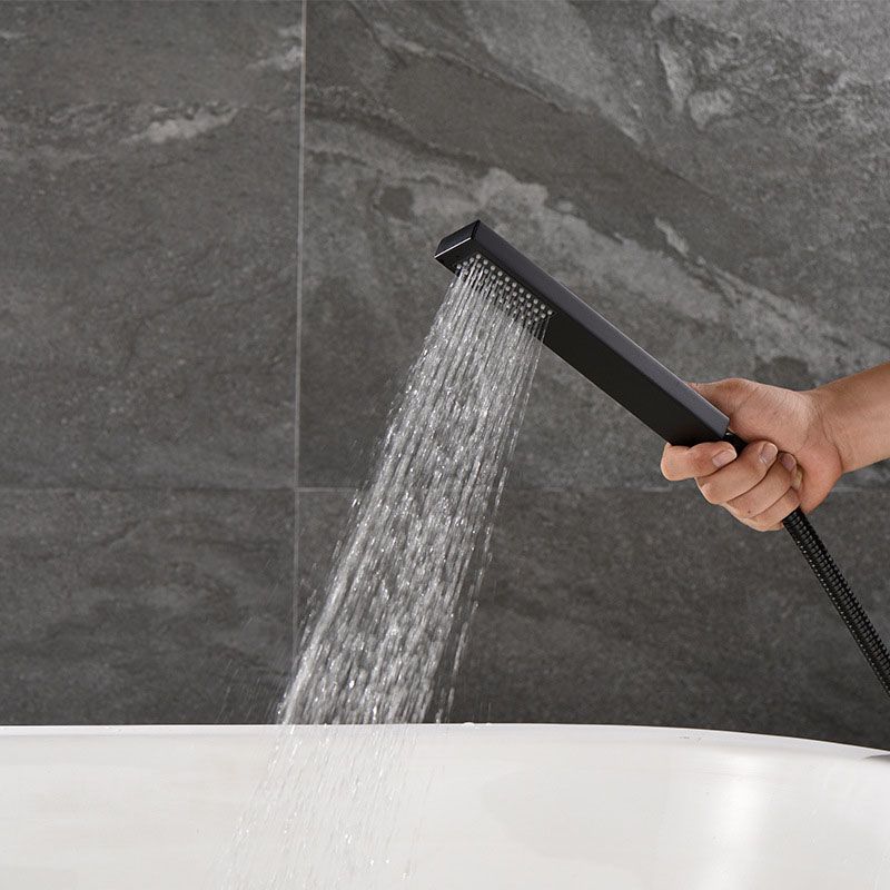 Freestanding Tub Filler Black Brass Single Knob Handle Fixed Tub Filler with Handshower Clearhalo 'Bathroom Remodel & Bathroom Fixtures' 'Bathtub Faucets' 'bathtub_faucets' 'Home Improvement' 'home_improvement' 'home_improvement_bathtub_faucets' 1200x1200_c024ad8c-dcfe-4bdf-a6e1-6b1b08aa1880