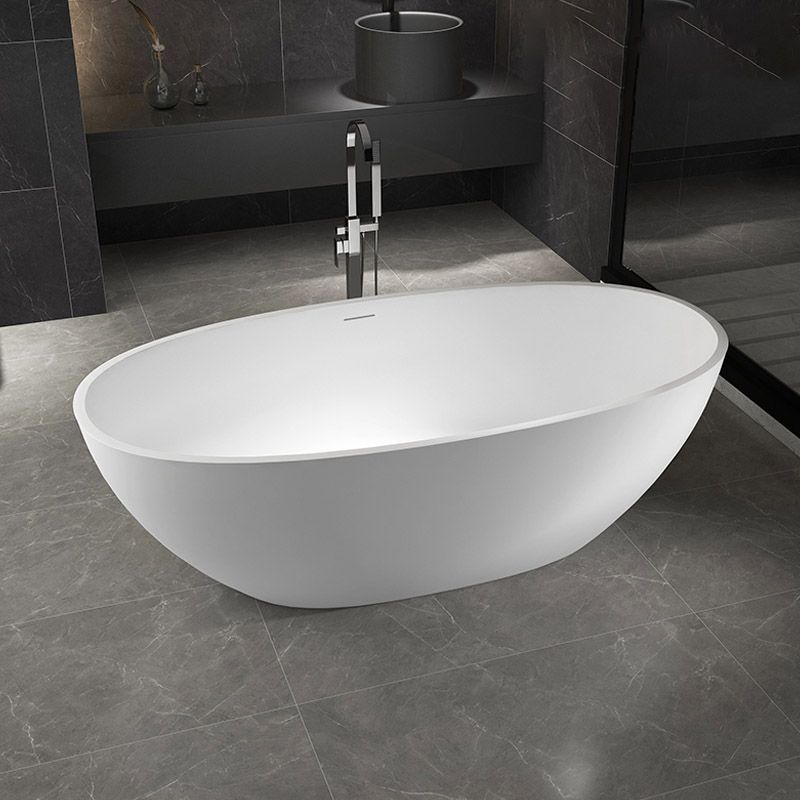 Modern Ellipse Stone Bathtub White Freestand Soaking Bathtub with Overflow Hole Clearhalo 'Bathroom Remodel & Bathroom Fixtures' 'Bathtubs' 'Home Improvement' 'home_improvement' 'home_improvement_bathtubs' 'Showers & Bathtubs' 1200x1200_c0507cdf-501c-4ba7-917f-b2e2f1aade33