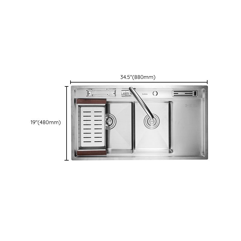 Modern Kitchen Sink Stainless Steel Double Sink with Grid and Strainer Workstation Clearhalo 'Home Improvement' 'home_improvement' 'home_improvement_kitchen_sinks' 'Kitchen Remodel & Kitchen Fixtures' 'Kitchen Sinks & Faucet Components' 'Kitchen Sinks' 'kitchen_sinks' 1200x1200_c124d805-8f5f-4b42-8895-6f218910fbb6