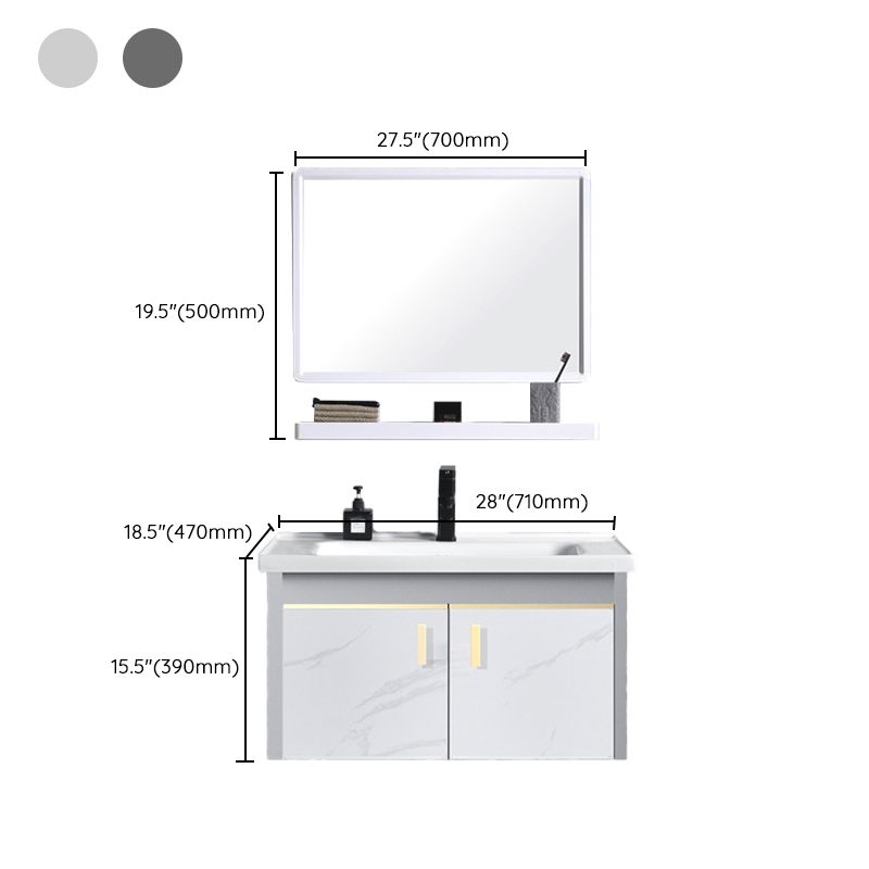 Metal Frame Bathroom Vanity White Single Sink Wall-Mounted 2 Doors Vanity with Mirror Clearhalo 'Bathroom Remodel & Bathroom Fixtures' 'Bathroom Vanities' 'bathroom_vanities' 'Home Improvement' 'home_improvement' 'home_improvement_bathroom_vanities' 1200x1200_c138f3bf-da0b-4bf3-99fc-d81580e6114b