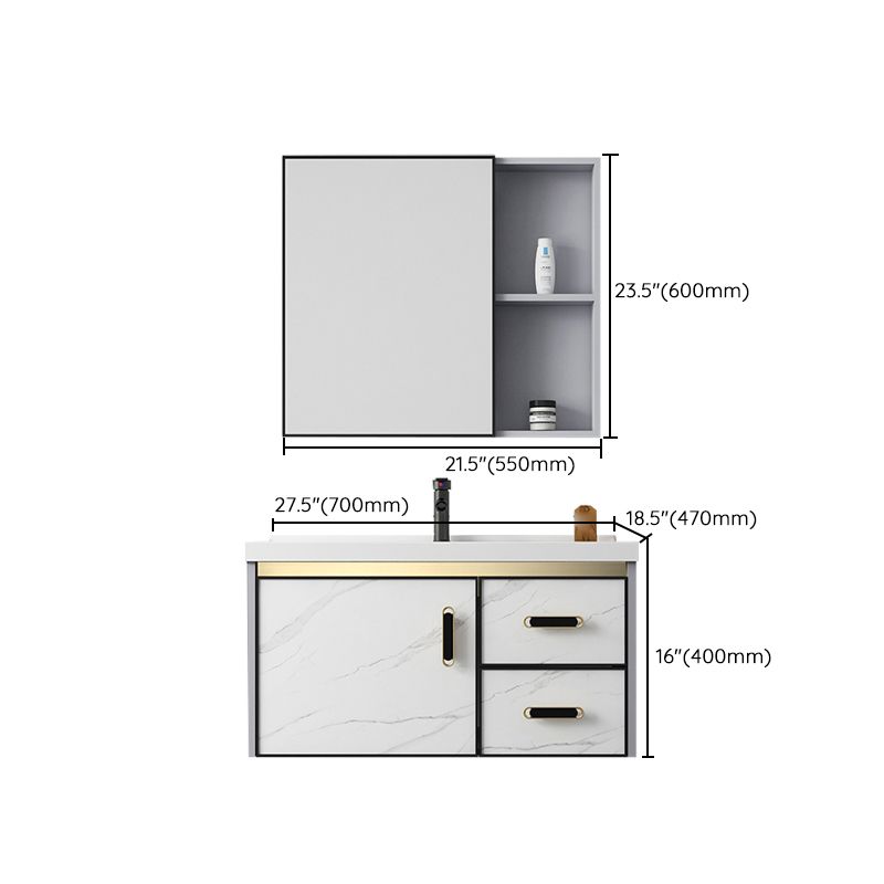 White Bath Vanity Single Sink Wall Mounted Faucet Drawers Metal Frame Vanity with Mirror Clearhalo 'Bathroom Remodel & Bathroom Fixtures' 'Bathroom Vanities' 'bathroom_vanities' 'Home Improvement' 'home_improvement' 'home_improvement_bathroom_vanities' 1200x1200_c1711ee4-ac18-48f3-92e0-9a66029c2549