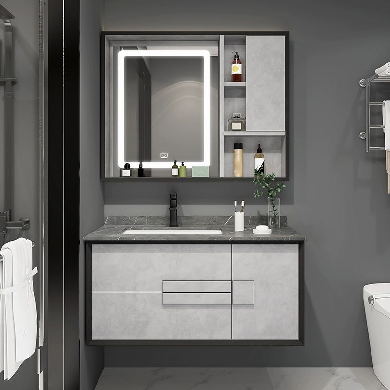 Modern Wall Mount Stone Bathroom Vanity Set with Doors Mirror Clearhalo 'Bathroom Remodel & Bathroom Fixtures' 'Bathroom Vanities' 'bathroom_vanities' 'Home Improvement' 'home_improvement' 'home_improvement_bathroom_vanities' 1200x1200_c1cb9c75-cb4b-4889-b37d-7fa8cc1db5df