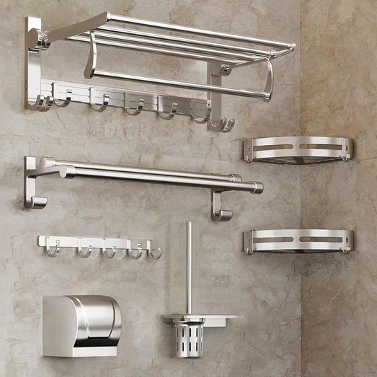 Modern Polished Chrome Bathroom Accessory Set Bath Shelf/Towel Bar/ Paper Holder Included Clearhalo 'Bathroom Hardware Sets' 'Bathroom Hardware' 'Bathroom Remodel & Bathroom Fixtures' 'bathroom_hardware_sets' 'Home Improvement' 'home_improvement' 'home_improvement_bathroom_hardware_sets' 1200x1200_c1d49279-3e8b-4d37-88b5-74d93a99d268