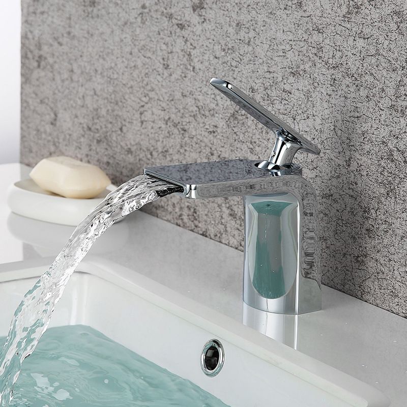 Industrial Vessel Sink Faucet Grass Lever Waterfall Spout with Drain Bathroom Faucet Clearhalo 'Bathroom Remodel & Bathroom Fixtures' 'Bathroom Sink Faucets' 'Bathroom Sinks & Faucet Components' 'bathroom_sink_faucets' 'Home Improvement' 'home_improvement' 'home_improvement_bathroom_sink_faucets' 1200x1200_c1dadfc1-06f6-4f47-8aec-e96bfece0dff