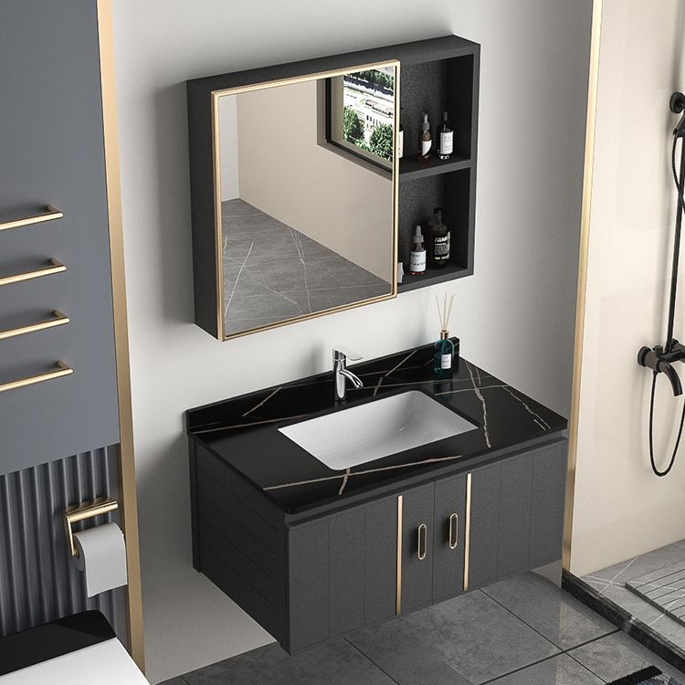 Rectangular Bathroom Vanity Modern Black Single-Sink Wall Mount Vanity Set Clearhalo 'Bathroom Remodel & Bathroom Fixtures' 'Bathroom Vanities' 'bathroom_vanities' 'Home Improvement' 'home_improvement' 'home_improvement_bathroom_vanities' 1200x1200_c2131992-e44a-4df8-80ce-a3d88f75ac98