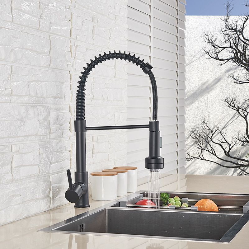 Brass Spring Spout Kitchen Faucet with Single Handle Kitchen Faucet with LED Lighting Clearhalo 'Home Improvement' 'home_improvement' 'home_improvement_kitchen_faucets' 'Kitchen Faucets' 'Kitchen Remodel & Kitchen Fixtures' 'Kitchen Sinks & Faucet Components' 'kitchen_faucets' 1200x1200_c263c2ed-7f71-4b35-ba53-cfb8677662ef
