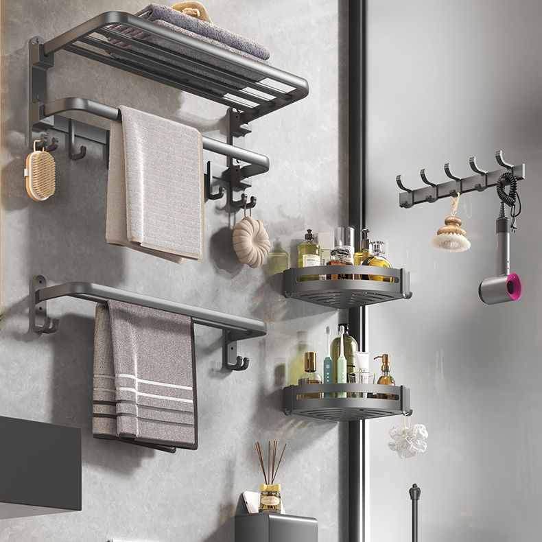 Contemporary Gray Bathroom Hardware Set with Bath Shelf/Towel Bar/Robe Hooks/Paper Holder Clearhalo 'Bathroom Hardware Sets' 'Bathroom Hardware' 'Bathroom Remodel & Bathroom Fixtures' 'bathroom_hardware_sets' 'Home Improvement' 'home_improvement' 'home_improvement_bathroom_hardware_sets' 1200x1200_c269a135-35bd-43b0-8dd2-30774bb87312