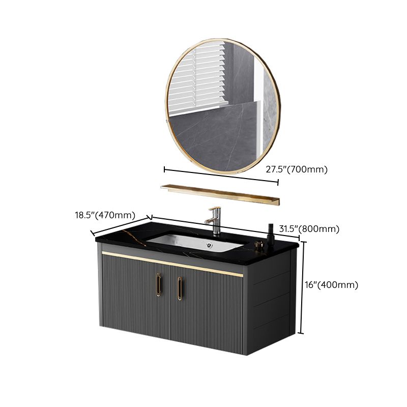 Glam Single-Sink Bathroom Vanity Dark Black Ceramic Rectangular Vanity Set Clearhalo 'Bathroom Remodel & Bathroom Fixtures' 'Bathroom Vanities' 'bathroom_vanities' 'Home Improvement' 'home_improvement' 'home_improvement_bathroom_vanities' 1200x1200_c27bf0a2-8a89-49dc-88da-4b399b840b13