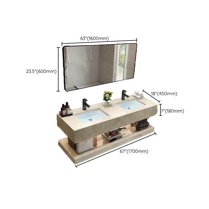 Yellow Stone Bath Vanity Shelving Included Single Sink Wall Mount Vanity Set with Mirror Clearhalo 'Bathroom Remodel & Bathroom Fixtures' 'Bathroom Vanities' 'bathroom_vanities' 'Home Improvement' 'home_improvement' 'home_improvement_bathroom_vanities' 1200x1200_c2984512-2e6e-4445-8472-41470d764b46