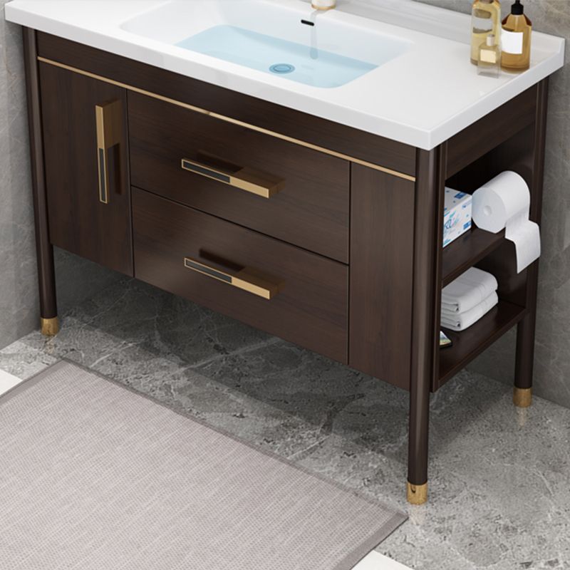 Wood Frame Bathroom Vanity Drawers Single Sink Rectangle Freestanding Vanity with Mirror Clearhalo 'Bathroom Remodel & Bathroom Fixtures' 'Bathroom Vanities' 'bathroom_vanities' 'Home Improvement' 'home_improvement' 'home_improvement_bathroom_vanities' 1200x1200_c2c78a01-ef7c-463f-9b6b-d6737e39cf11