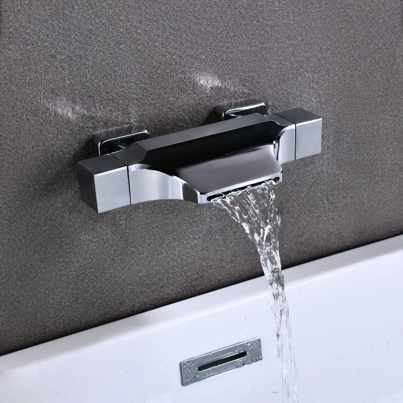 Contemporary Wall Mounted Metal Tub Filler Double Handles Waterfall Tub Faucet Trim Clearhalo 'Bathroom Remodel & Bathroom Fixtures' 'Bathtub Faucets' 'bathtub_faucets' 'Home Improvement' 'home_improvement' 'home_improvement_bathtub_faucets' 1200x1200_c2f1e05d-e2c0-4590-b046-c7e3e66f1639