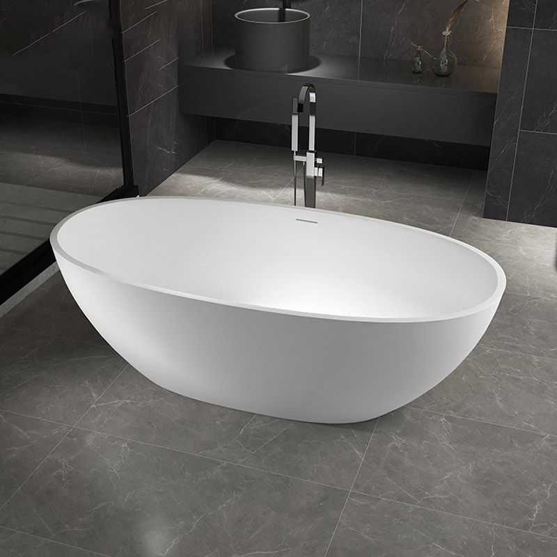 Modern Ellipse Stone Bathtub White Freestand Soaking Bathtub with Overflow Hole Clearhalo 'Bathroom Remodel & Bathroom Fixtures' 'Bathtubs' 'Home Improvement' 'home_improvement' 'home_improvement_bathtubs' 'Showers & Bathtubs' 1200x1200_c3690430-0615-4275-8c70-ca131529fc0b