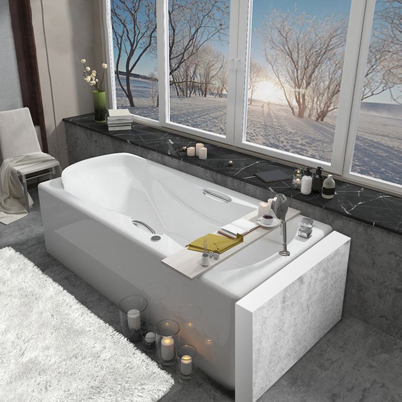 Modern Rectangular White Bathtub Back to Wall with Drain Bath Tub Clearhalo 'Bathroom Remodel & Bathroom Fixtures' 'Bathtubs' 'Home Improvement' 'home_improvement' 'home_improvement_bathtubs' 'Showers & Bathtubs' 1200x1200_c369372f-c451-4073-8089-1a94c26e6973