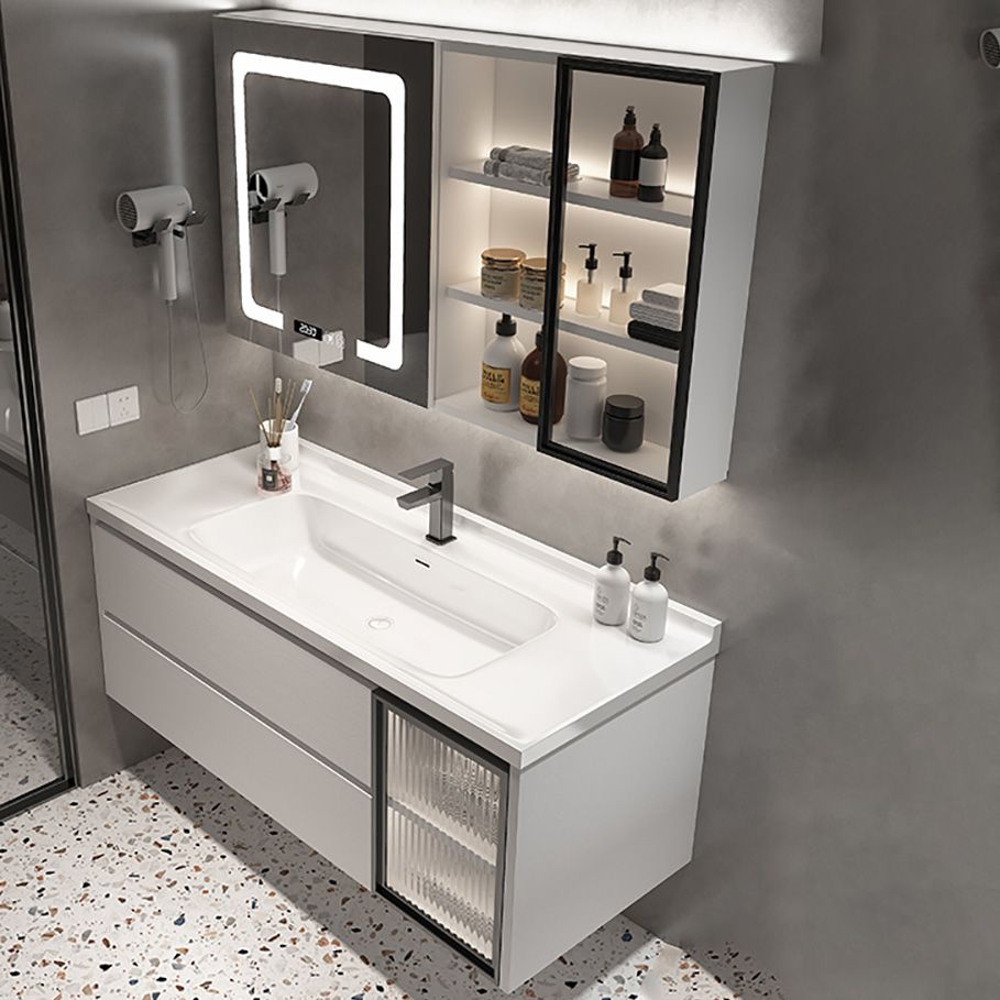 Wood Glam Sink Vanity Freestanding Bathroom Sink Vanity with Mirror Clearhalo 'Bathroom Remodel & Bathroom Fixtures' 'Bathroom Vanities' 'bathroom_vanities' 'Home Improvement' 'home_improvement' 'home_improvement_bathroom_vanities' 1200x1200_c369d748-f975-45c6-9e2a-3aceeb9a51ec