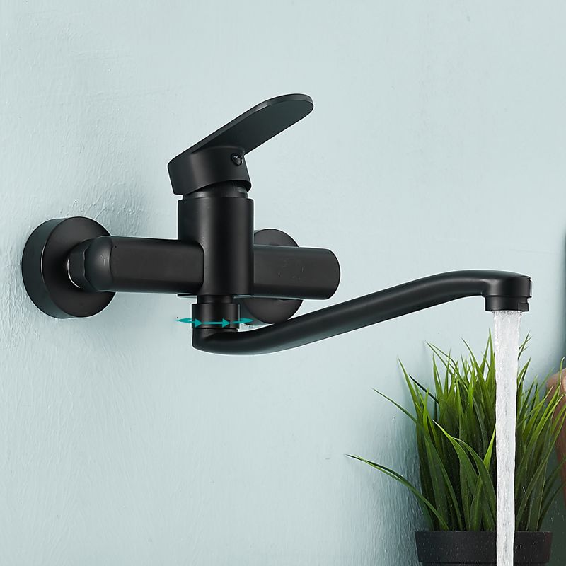 Low Arc Tub Filler Black Swivel Single Lever Handle Wall-Mounted Copper Tub Filler Clearhalo 'Bathroom Remodel & Bathroom Fixtures' 'Bathtub Faucets' 'bathtub_faucets' 'Home Improvement' 'home_improvement' 'home_improvement_bathtub_faucets' 1200x1200_c3c5d96c-ecb5-410f-9586-47513cfccdf9