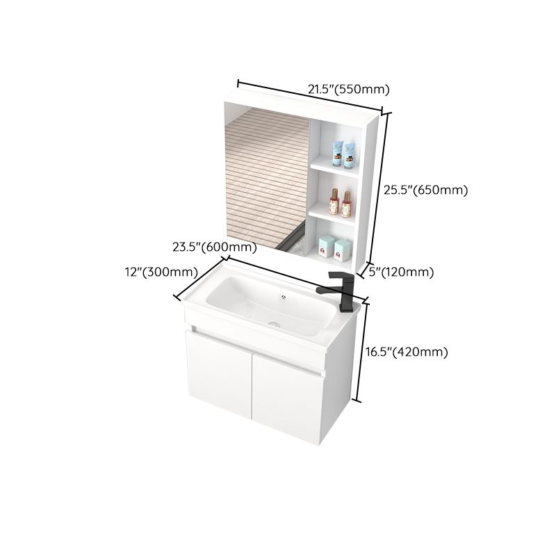 Modern Wall Mount Bathroom Vanity White Ceramic Single-Sink Rectangular Vanity Set Clearhalo 'Bathroom Remodel & Bathroom Fixtures' 'Bathroom Vanities' 'bathroom_vanities' 'Home Improvement' 'home_improvement' 'home_improvement_bathroom_vanities' 1200x1200_c3c621bc-6ac5-4fb0-ae0c-8e6f65e6869f