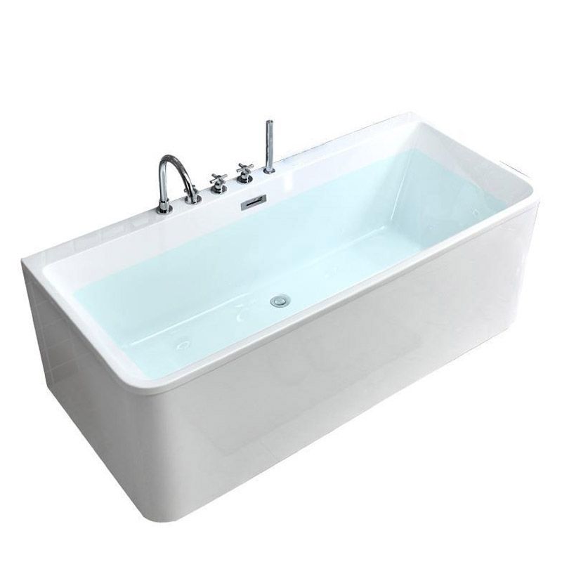 Rectangle Modern White Acrylic Bathtub Back to Wall with Drain and Massage Device Bath Tub Clearhalo 'Bathroom Remodel & Bathroom Fixtures' 'Bathtubs' 'Home Improvement' 'home_improvement' 'home_improvement_bathtubs' 'Showers & Bathtubs' 1200x1200_c3e168a7-d63d-496b-8e14-388c54abd4ea