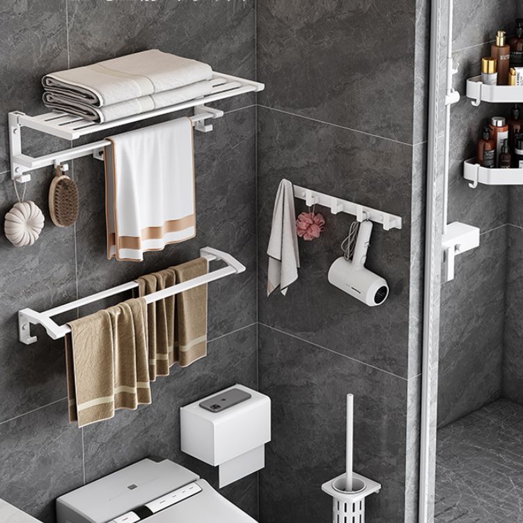 Modern White Bathroom Hardware Set Towel Bar Bath Shelf Bath Hardware Set Clearhalo 'Bathroom Hardware Sets' 'Bathroom Hardware' 'Bathroom Remodel & Bathroom Fixtures' 'bathroom_hardware_sets' 'Home Improvement' 'home_improvement' 'home_improvement_bathroom_hardware_sets' 1200x1200_c428a48d-c188-42f4-b51e-00c5b46122ba