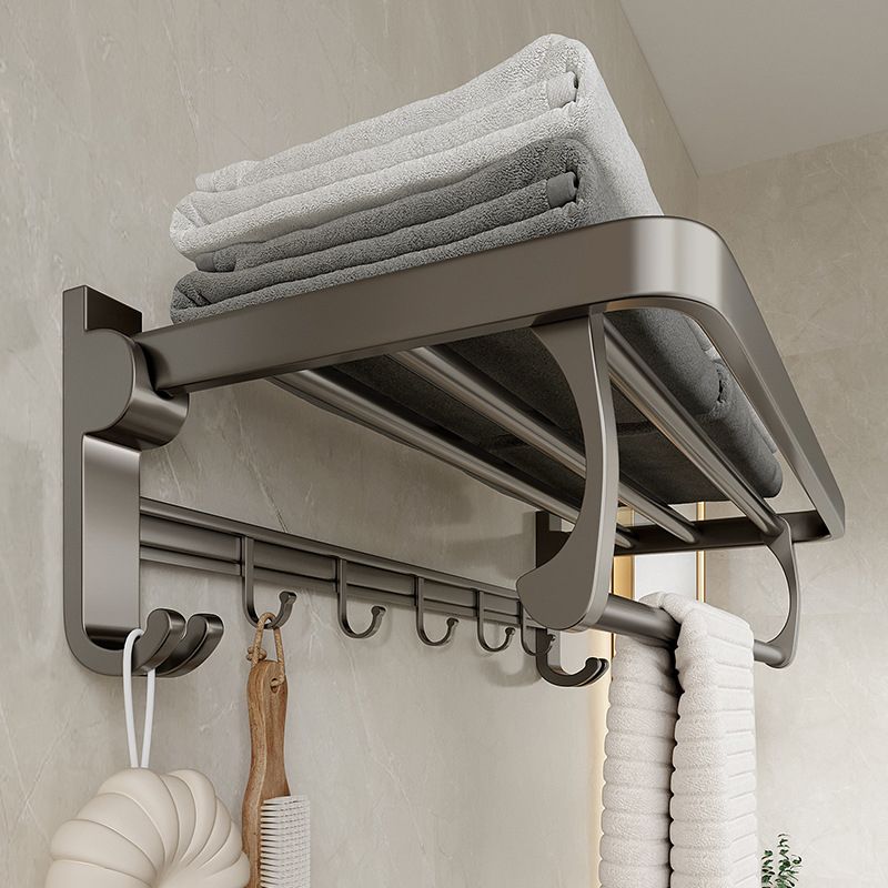 Modern Bathroom Accessory Set in Gray with Bath Shelf/Towel Bar/Robe Hooks & Paper Holder Clearhalo 'Bathroom Hardware Sets' 'Bathroom Hardware' 'Bathroom Remodel & Bathroom Fixtures' 'bathroom_hardware_sets' 'Home Improvement' 'home_improvement' 'home_improvement_bathroom_hardware_sets' 1200x1200_c47173fa-0974-42b1-af3c-2f29e7d6c912