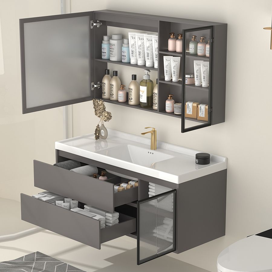 Wall Mount Gray Sink Vanity Modern Ceramic Single Rectangular Vanity Clearhalo 'Bathroom Remodel & Bathroom Fixtures' 'Bathroom Vanities' 'bathroom_vanities' 'Home Improvement' 'home_improvement' 'home_improvement_bathroom_vanities' 1200x1200_c4e9797d-c377-44df-b4a1-ced05e73c239