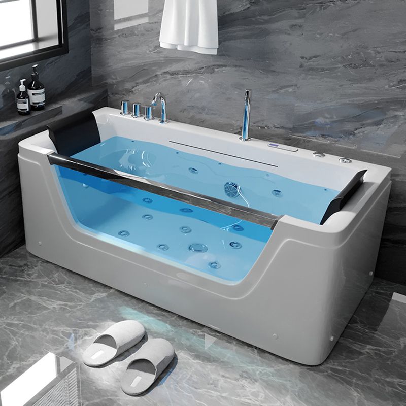 Modern Rectangle Acrylic Bathtub Back to Wall with Massage Device and Drain Bath Tub Clearhalo 'Bathroom Remodel & Bathroom Fixtures' 'Bathtubs' 'Home Improvement' 'home_improvement' 'home_improvement_bathtubs' 'Showers & Bathtubs' 1200x1200_c54fb7d9-4b0b-439c-b899-e2cef5901736