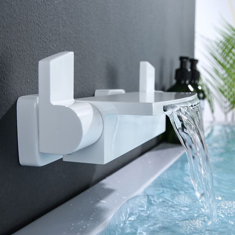 Wall Mounted Metal Tub Filler Low Arc Waterfall Bathroom Tub Faucet Trim Clearhalo 'Bathroom Remodel & Bathroom Fixtures' 'Bathtub Faucets' 'bathtub_faucets' 'Home Improvement' 'home_improvement' 'home_improvement_bathtub_faucets' 1200x1200_c56f8543-8695-450a-824d-1370d49c13f1