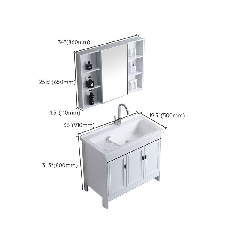 Rectangular White Vanity Freestanding Mirror Metal Frame Vanity with Soft Close Doors Clearhalo 'Bathroom Remodel & Bathroom Fixtures' 'Bathroom Vanities' 'bathroom_vanities' 'Home Improvement' 'home_improvement' 'home_improvement_bathroom_vanities' 1200x1200_c5bbf961-0012-4b66-96be-c481b4a3e022