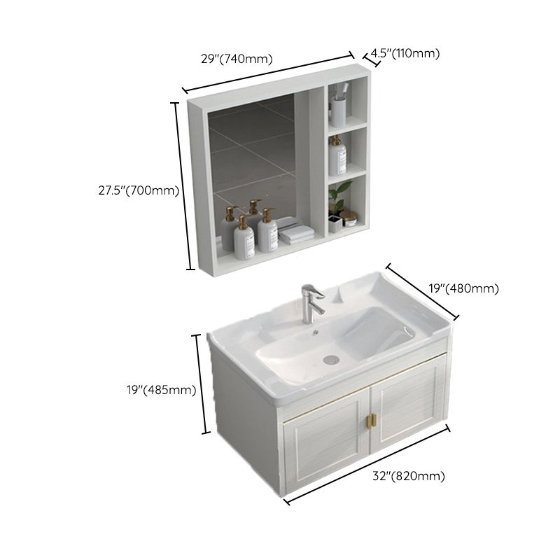 Single Sink Vanity Set Mirror Wall Mount Metal Frame Rectangle Bath Vanity with 2 Doors Clearhalo 'Bathroom Remodel & Bathroom Fixtures' 'Bathroom Vanities' 'bathroom_vanities' 'Home Improvement' 'home_improvement' 'home_improvement_bathroom_vanities' 1200x1200_c60fa9c1-9271-4b14-9dc3-d2cde9c26840