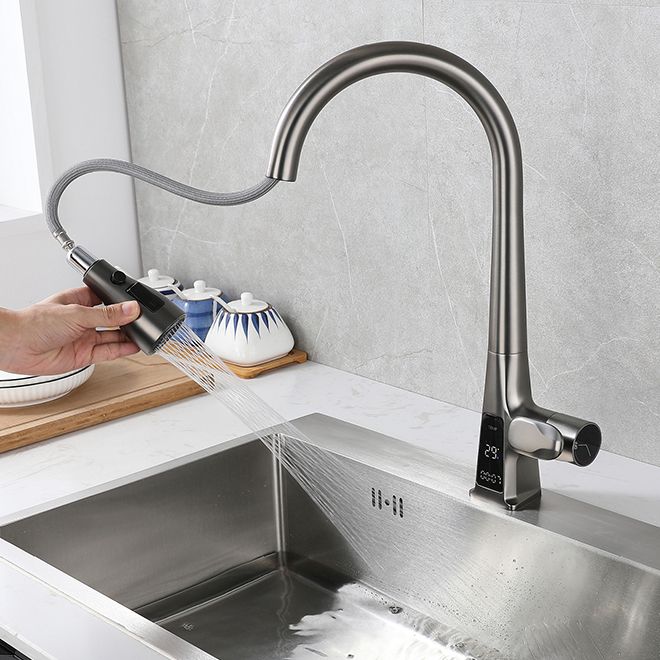 Modern Style Kitchen Faucet Gooseneck Copper Knob Handle Kitchen Faucet Clearhalo 'Home Improvement' 'home_improvement' 'home_improvement_kitchen_faucets' 'Kitchen Faucets' 'Kitchen Remodel & Kitchen Fixtures' 'Kitchen Sinks & Faucet Components' 'kitchen_faucets' 1200x1200_c689e094-b43c-4b06-87b0-c1366ba9945f