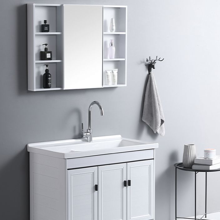 Rectangular White Vanity Freestanding Mirror Metal Frame Vanity with Soft Close Doors Clearhalo 'Bathroom Remodel & Bathroom Fixtures' 'Bathroom Vanities' 'bathroom_vanities' 'Home Improvement' 'home_improvement' 'home_improvement_bathroom_vanities' 1200x1200_c6920722-9335-4745-9c0d-d5df917dae05