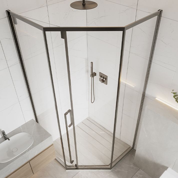 Matte Black Folding Shower Door, Side Opening Tempered Glass Shower Door Clearhalo 'Bathroom Remodel & Bathroom Fixtures' 'Home Improvement' 'home_improvement' 'home_improvement_shower_tub_doors' 'Shower and Tub Doors' 'shower_tub_doors' 'Showers & Bathtubs' 1200x1200_c69e7f06-7013-44d7-8b08-163e86542395